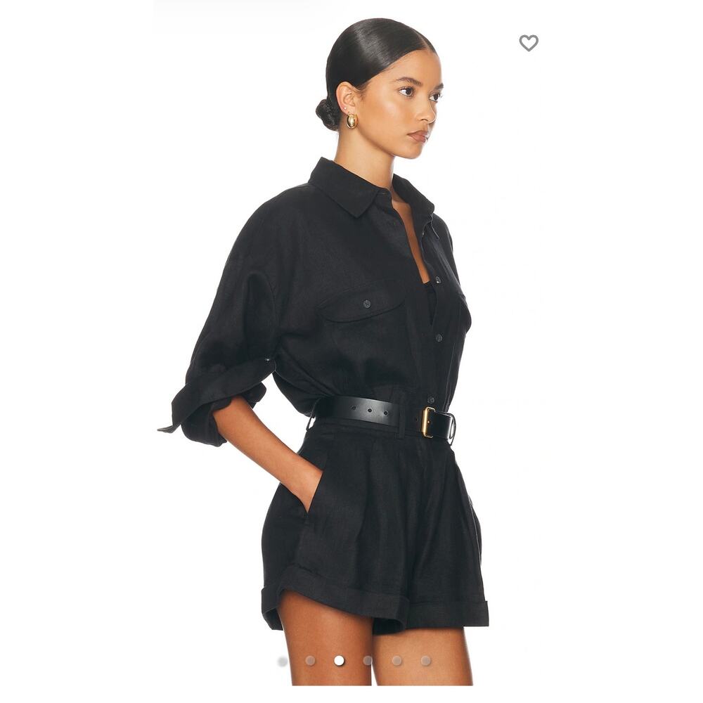 Helsa Revolve Black Washed Linen Long Sleeve Oversized Button Up Shirt Size M - Picture 2 of 10